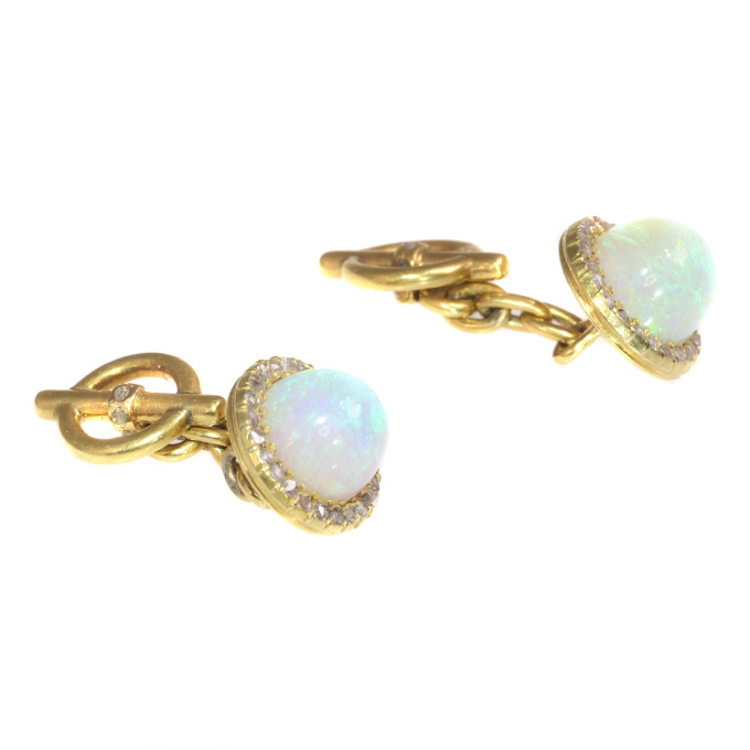 Late Victorian cufflinks 18K gold diamond and high domed opals by Artista Desconocido