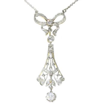 Belle Epoque turn of the century diamond lacey necklace with bow motif by Unknown Artist