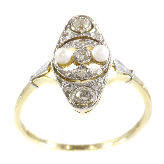 Vintage Edwardian diamond and pearl ring by Artista Sconosciuto