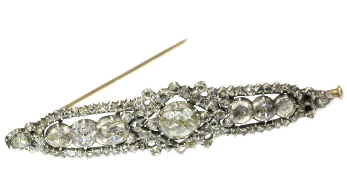 Antique rose cut diamond bar brooch by Artista Sconosciuto