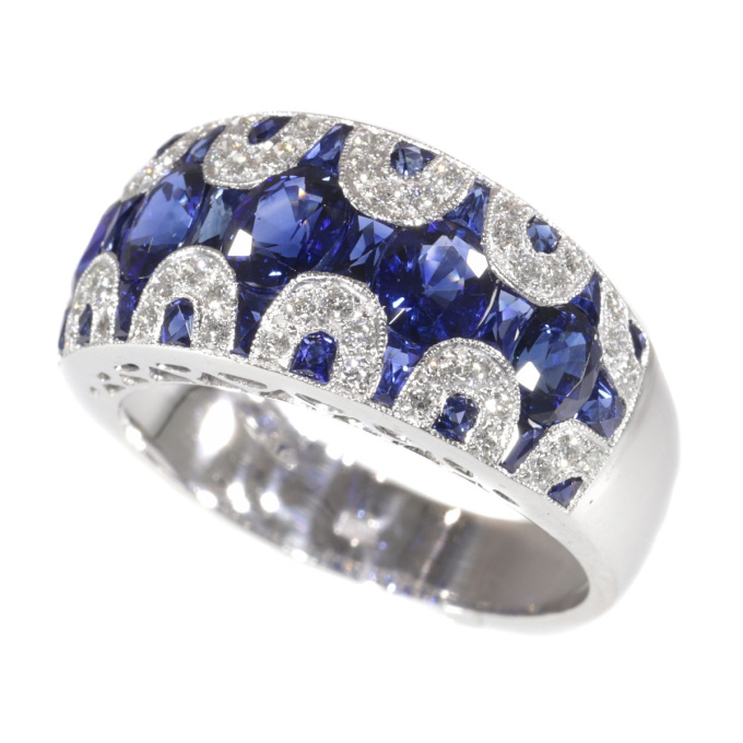 High quality Vintage ring with diamonds and sapphire - great model! by Onbekende Kunstenaar