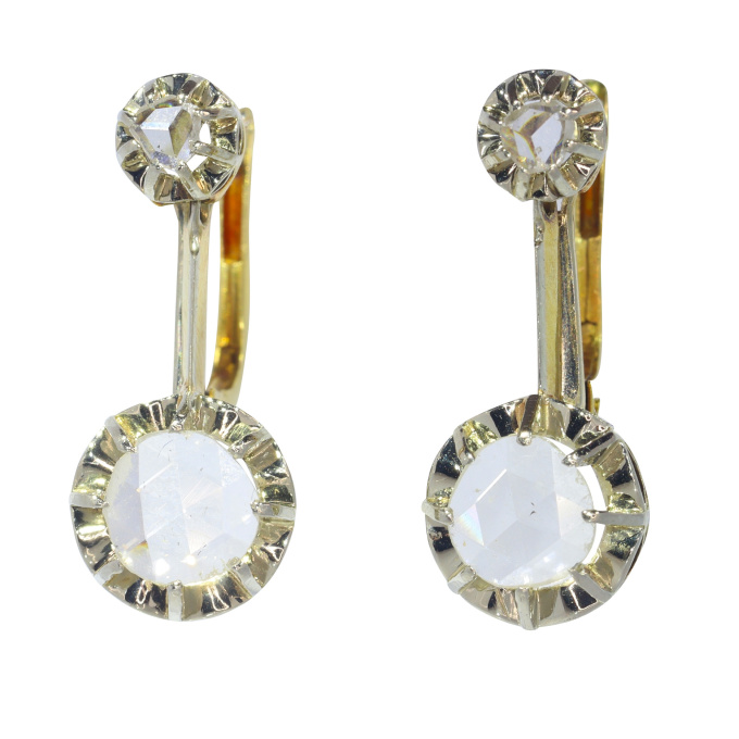 Vintage 1930's Interbellum earrings with large rose cut diamonds by Unknown artist