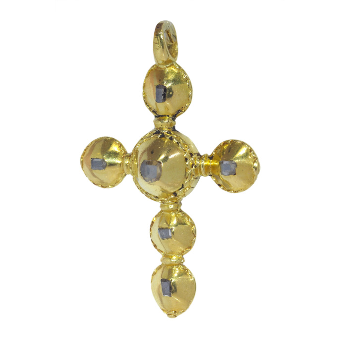 Baroque antique gold cross with foil set rose cut table cut diamonds by Artista Desconhecido