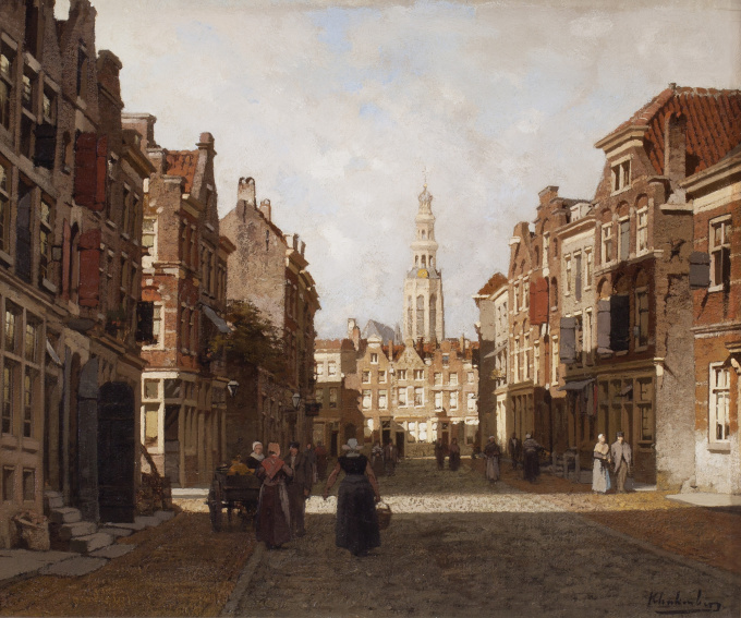 Street scene in Middelburg by Johannes Christiaan Karel Klinkenberg