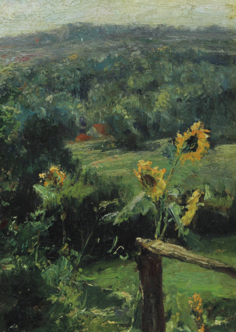 Sunny farmyard with sunflowers – Zonnig boerenerf met zonnebloemen by Charles Boland