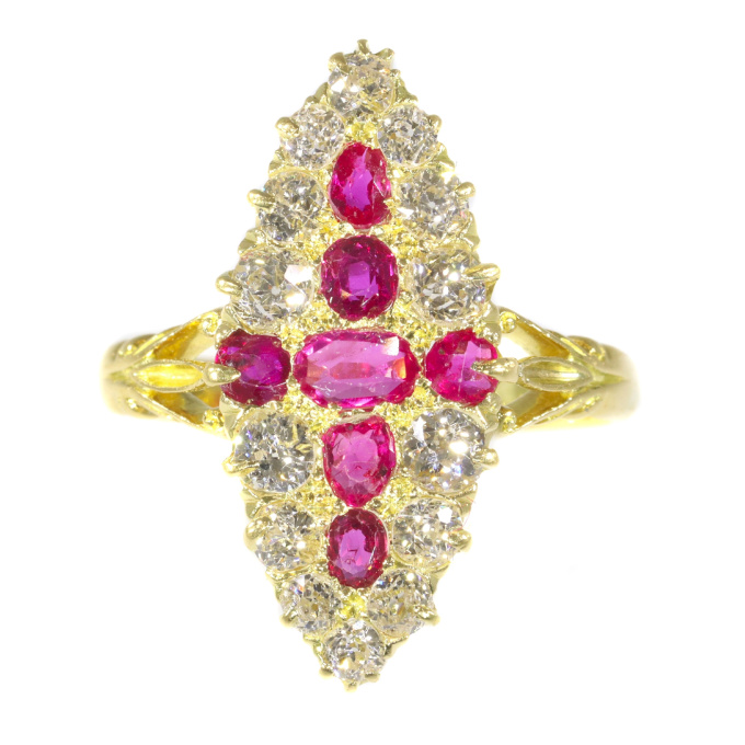 Antique Victorian gold ring set with old brilliant cut diamonds and rubies sold by Simons Jewellers The Hague & Amsterdam by Artiste Inconnu