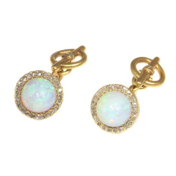 Late Victorian cufflinks 18K gold diamond and high domed opals by Unknown Artist