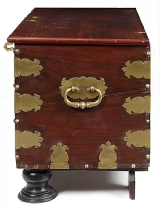 A large Indian rosewood VOC chest with brass mounts  by Unknown Artist